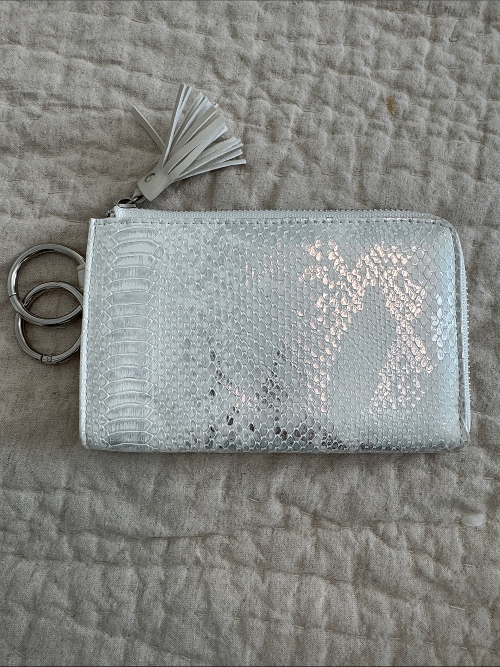 Metallic Silver Snake-Texture Zip Wallet with Tassel Wristlet *Missing Bangle*